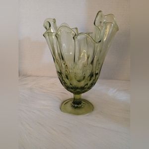 Vintage Fenton Thumbprint Handkerchief Footed Vase in Colonial Green